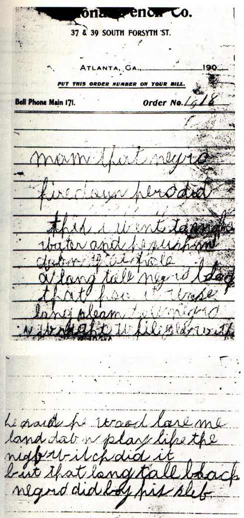 The death notes found near Mary Phagan's body - click for high resolution