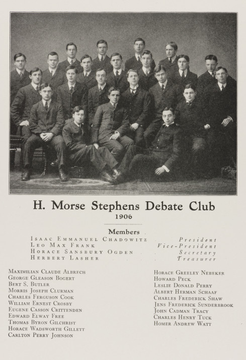 Leo Frank, lower right, Vice President in 1906 of the H. Morse Stephens Debate Club (click for high resolution)