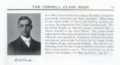 Leo Frank's reputation as a "hot air artist" -- and service as a debating coach -- shown in his college yearbook entry