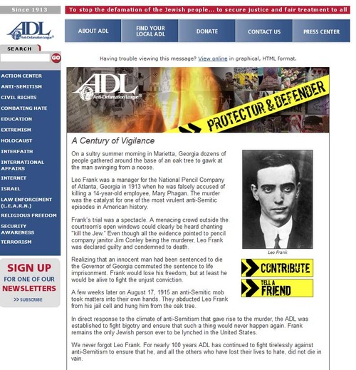 Screen shot illustrating specious ADL claims of anti-Semitism. No contemporary reporter recorded such homicidal rages, and the jury explicitly denied they ever existed.